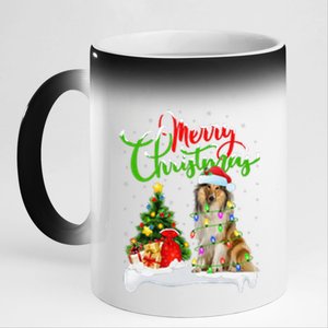 Xmas Tree Lights Santa Hat Rough Collie Dog Christmas 11oz Black Color Changing Mug