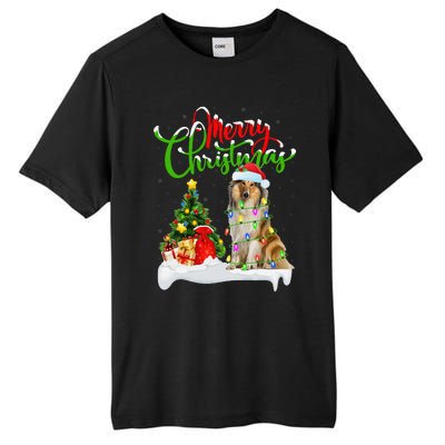 Xmas Tree Lights Santa Hat Rough Collie Dog Christmas Tall Fusion ChromaSoft Performance T-Shirt