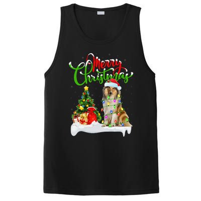 Xmas Tree Lights Santa Hat Rough Collie Dog Christmas PosiCharge Competitor Tank