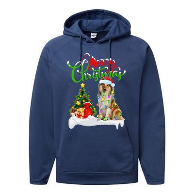 Xmas Tree Lights Santa Hat Rough Collie Dog Christmas Performance Fleece Hoodie