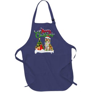 Xmas Tree Lights Santa Hat Rough Collie Dog Christmas Full-Length Apron With Pockets