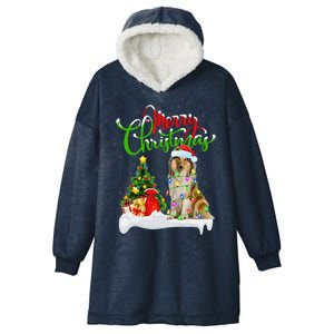 Xmas Tree Lights Santa Hat Rough Collie Dog Christmas Hooded Wearable Blanket