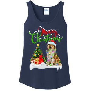 Xmas Tree Lights Santa Hat Rough Collie Dog Christmas Ladies Essential Tank