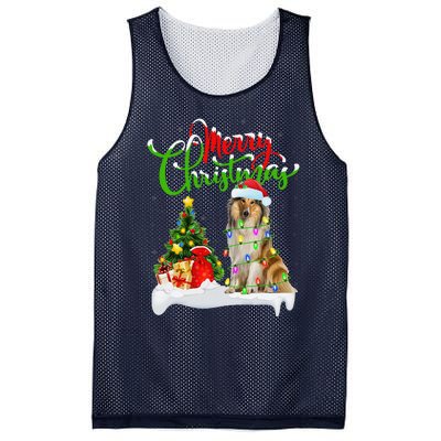 Xmas Tree Lights Santa Hat Rough Collie Dog Christmas Mesh Reversible Basketball Jersey Tank