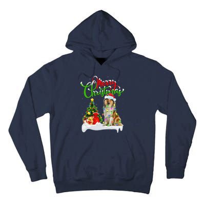 Xmas Tree Lights Santa Hat Rough Collie Dog Christmas Tall Hoodie