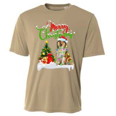 Xmas Tree Lights Santa Hat Rough Collie Dog Christmas Cooling Performance Crew T-Shirt