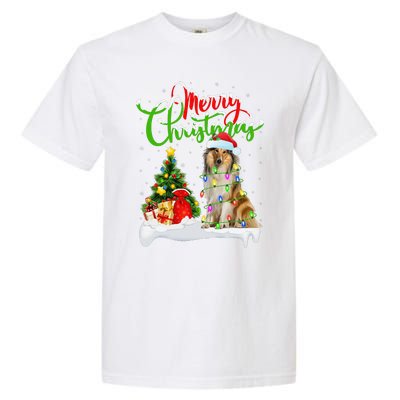 Xmas Tree Lights Santa Hat Rough Collie Dog Christmas Garment-Dyed Heavyweight T-Shirt