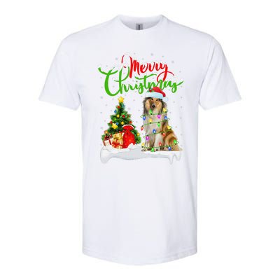 Xmas Tree Lights Santa Hat Rough Collie Dog Christmas Softstyle CVC T-Shirt