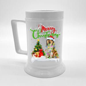 Xmas Tree Lights Santa Hat Rough Collie Dog Christmas Beer Stein