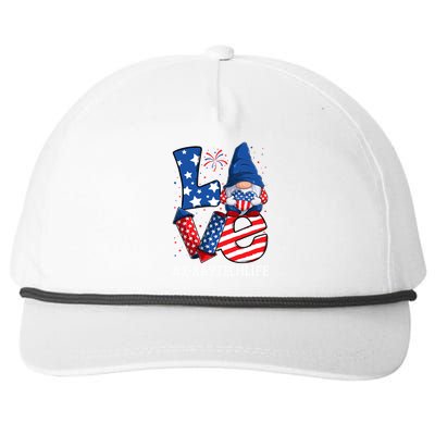 Xray Tech Love 4th Of July Gnome Usa Patriotic Gift Snapback Five-Panel Rope Hat