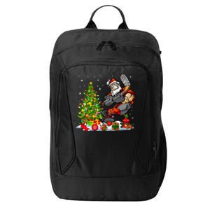 Xmas Tree Light Presents Santa Playing Hockey Player Lover Gift City Backpack