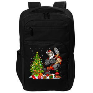 Xmas Tree Light Presents Santa Playing Hockey Player Lover Gift Impact Tech Backpack