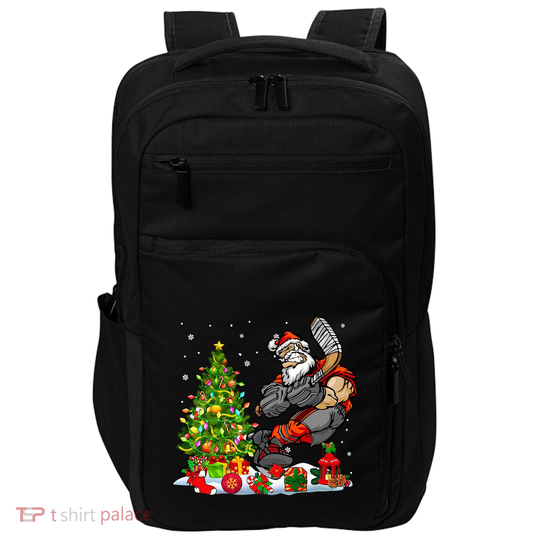 Xmas Tree Light Presents Santa Playing Hockey Player Lover Gift Impact Tech Backpack