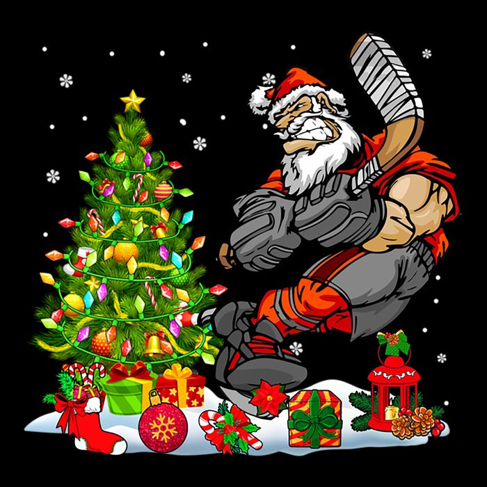 Xmas Tree Light Presents Santa Playing Hockey Player Lover Gift Impact Tech Backpack