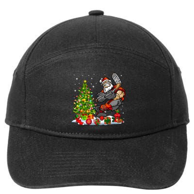 Xmas Tree Light Presents Santa Playing Hockey Player Lover Gift 7-Panel Snapback Hat