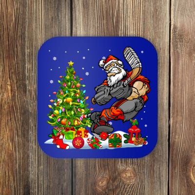 Xmas Tree Light Presents Santa Playing Hockey Player Lover Gift Coaster