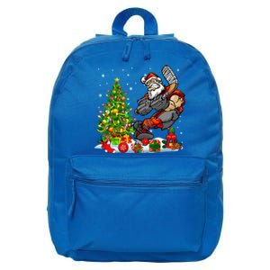 Xmas Tree Light Presents Santa Playing Hockey Player Lover Gift 16 in Basic Backpack