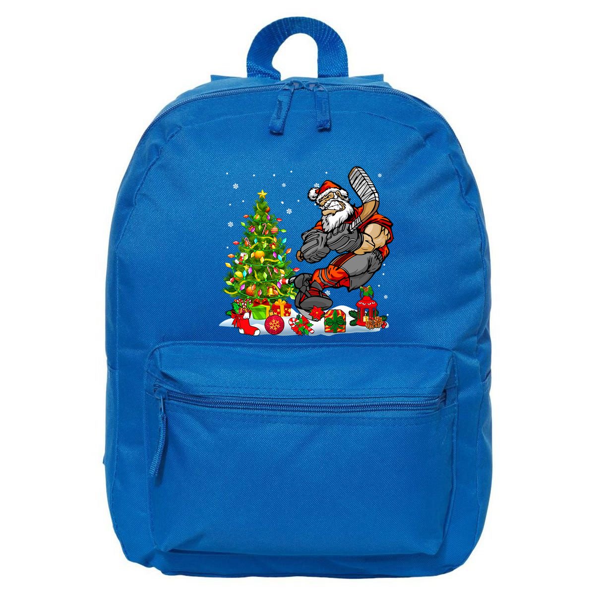 Xmas Tree Light Presents Santa Playing Hockey Player Lover Gift 16 in Basic Backpack