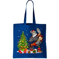 Xmas Tree Light Presents Santa Playing Hockey Player Lover Gift Tote Bag