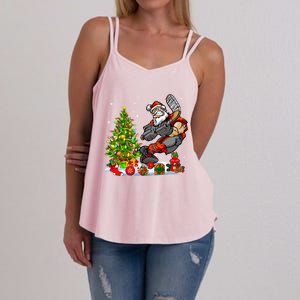 Xmas Tree Light Presents Santa Playing Hockey Player Lover Gift Women's Strappy Tank