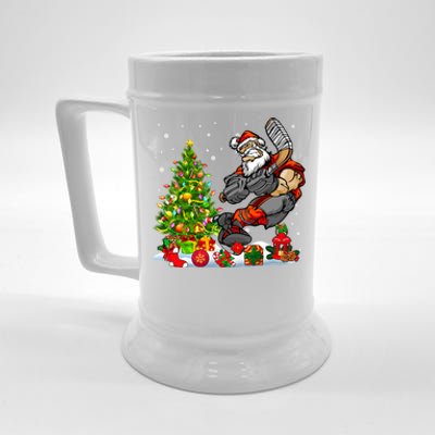 Xmas Tree Light Presents Santa Playing Hockey Player Lover Gift Beer Stein