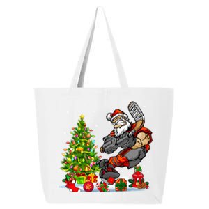 Xmas Tree Light Presents Santa Playing Hockey Player Lover Gift 25L Jumbo Tote