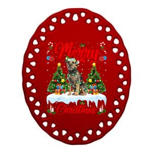 Xmas Tree Lighting Border Terrier Dog Merry Christmas Tank Top Ceramic Oval Ornament