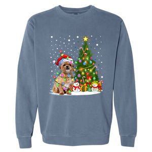 Xmas Tree Lighting Santa Shih Tzu Dog Christmas Gift Garment-Dyed Sweatshirt