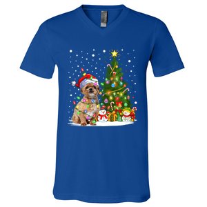 Xmas Tree Lighting Santa Shih Tzu Dog Christmas Gift V-Neck T-Shirt