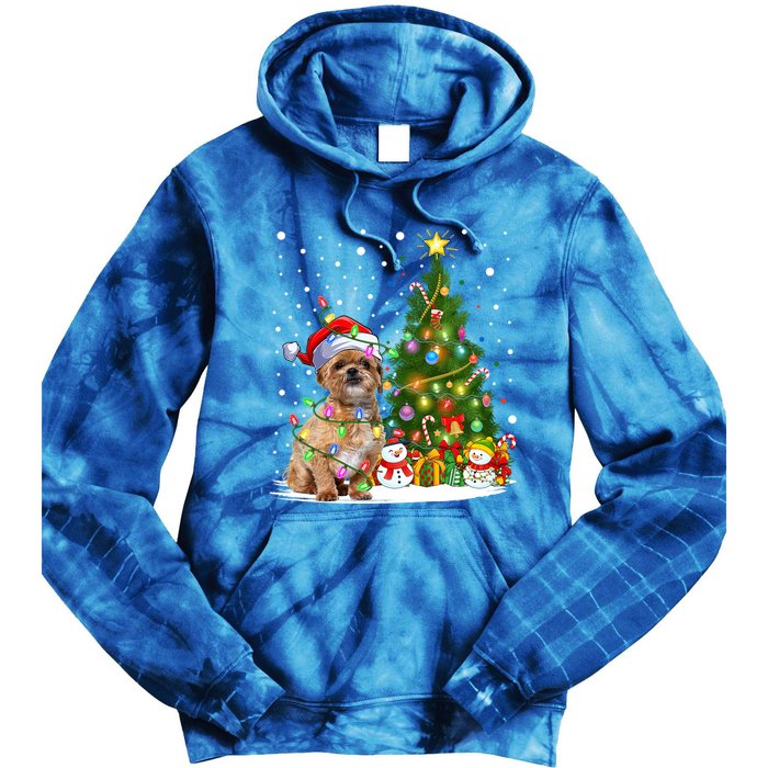 Xmas Tree Lighting Santa Shih Tzu Dog Christmas Gift Tie Dye Hoodie