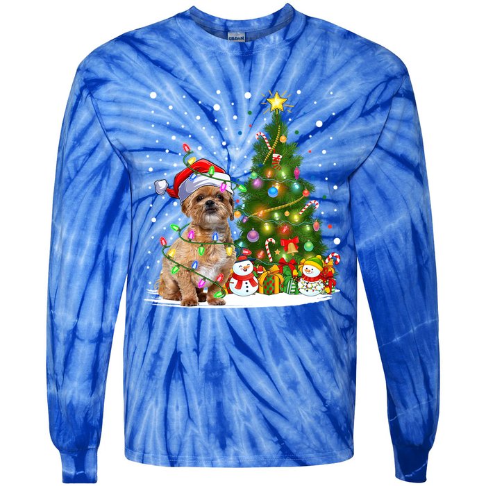 Xmas Tree Lighting Santa Shih Tzu Dog Christmas Gift Tie-Dye Long Sleeve Shirt