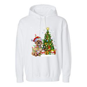 Xmas Tree Lighting Santa Shih Tzu Dog Christmas Gift Garment-Dyed Fleece Hoodie