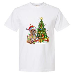 Xmas Tree Lighting Santa Shih Tzu Dog Christmas Gift Garment-Dyed Heavyweight T-Shirt