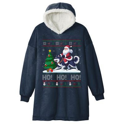 Xmas Tree Lighting Santa Alaskan Klee Kai Dog Christmas Hooded Wearable Blanket