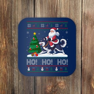 Xmas Tree Lighting Santa Alaskan Klee Kai Dog Christmas Coaster