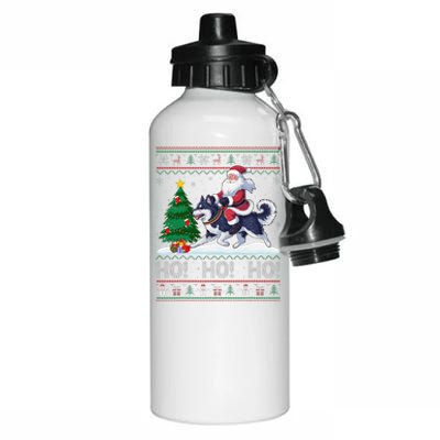 Xmas Tree Lighting Santa Alaskan Klee Kai Dog Christmas Aluminum Water Bottle