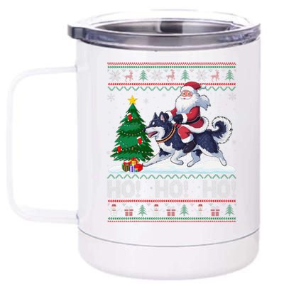 Xmas Tree Lighting Santa Alaskan Klee Kai Dog Christmas 12 oz Stainless Steel Tumbler Cup