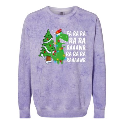 Xmas Tree Lights Fa Ra Ra Rawr Rawr Dinosaur Trex Christmas Cute Gift Colorblast Crewneck Sweatshirt