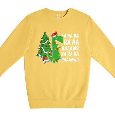 Xmas Tree Lights Fa Ra Ra Rawr Rawr Dinosaur Trex Christmas Cute Gift Premium Crewneck Sweatshirt