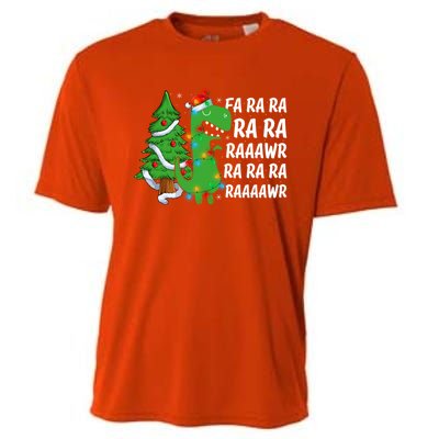 Xmas Tree Lights Fa Ra Ra Rawr Rawr Dinosaur Trex Christmas Cute Gift Cooling Performance Crew T-Shirt