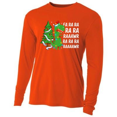 Xmas Tree Lights Fa Ra Ra Rawr Rawr Dinosaur Trex Christmas Cute Gift Cooling Performance Long Sleeve Crew