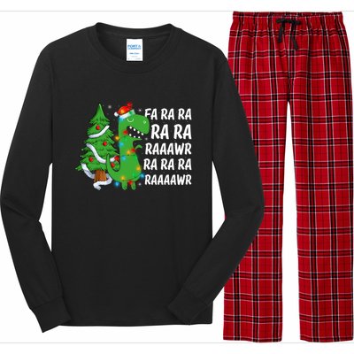 Xmas Tree Lights Fa Ra Ra Rawr Rawr Dinosaur Trex Christmas Cute Gift Long Sleeve Pajama Set