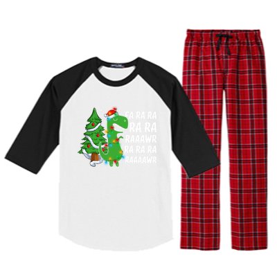 Xmas Tree Lights Fa Ra Ra Rawr Rawr Dinosaur Trex Christmas Cute Gift Raglan Sleeve Pajama Set