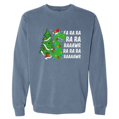 Xmas Tree Lights Fa Ra Ra Rawr Rawr Dinosaur Trex Christmas Cute Gift Garment-Dyed Sweatshirt