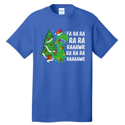 Xmas Tree Lights Fa Ra Ra Rawr Rawr Dinosaur Trex Christmas Cute Gift Tall T-Shirt