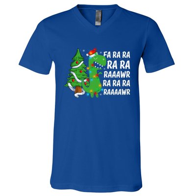 Xmas Tree Lights Fa Ra Ra Rawr Rawr Dinosaur Trex Christmas Cute Gift V-Neck T-Shirt