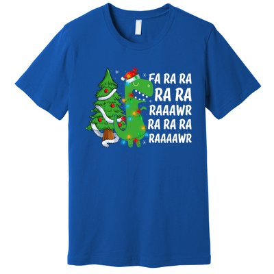 Xmas Tree Lights Fa Ra Ra Rawr Rawr Dinosaur Trex Christmas Cute Gift Premium T-Shirt