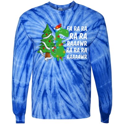 Xmas Tree Lights Fa Ra Ra Rawr Rawr Dinosaur Trex Christmas Cute Gift Tie-Dye Long Sleeve Shirt