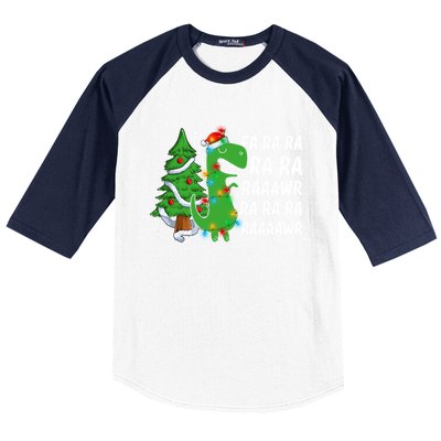 Xmas Tree Lights Fa Ra Ra Rawr Rawr Dinosaur Trex Christmas Cute Gift Baseball Sleeve Shirt