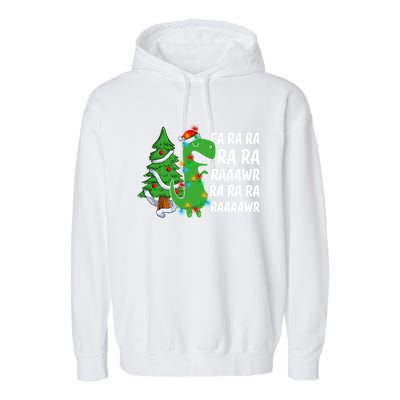 Xmas Tree Lights Fa Ra Ra Rawr Rawr Dinosaur Trex Christmas Cute Gift Garment-Dyed Fleece Hoodie